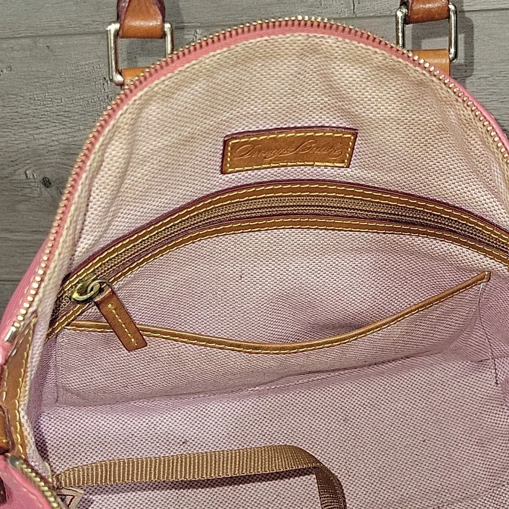 Dooney & Bourke Pink Leather Satchel Handbag with Brown Trim